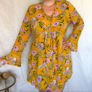 Yellow Boho Long Sleeved Dress